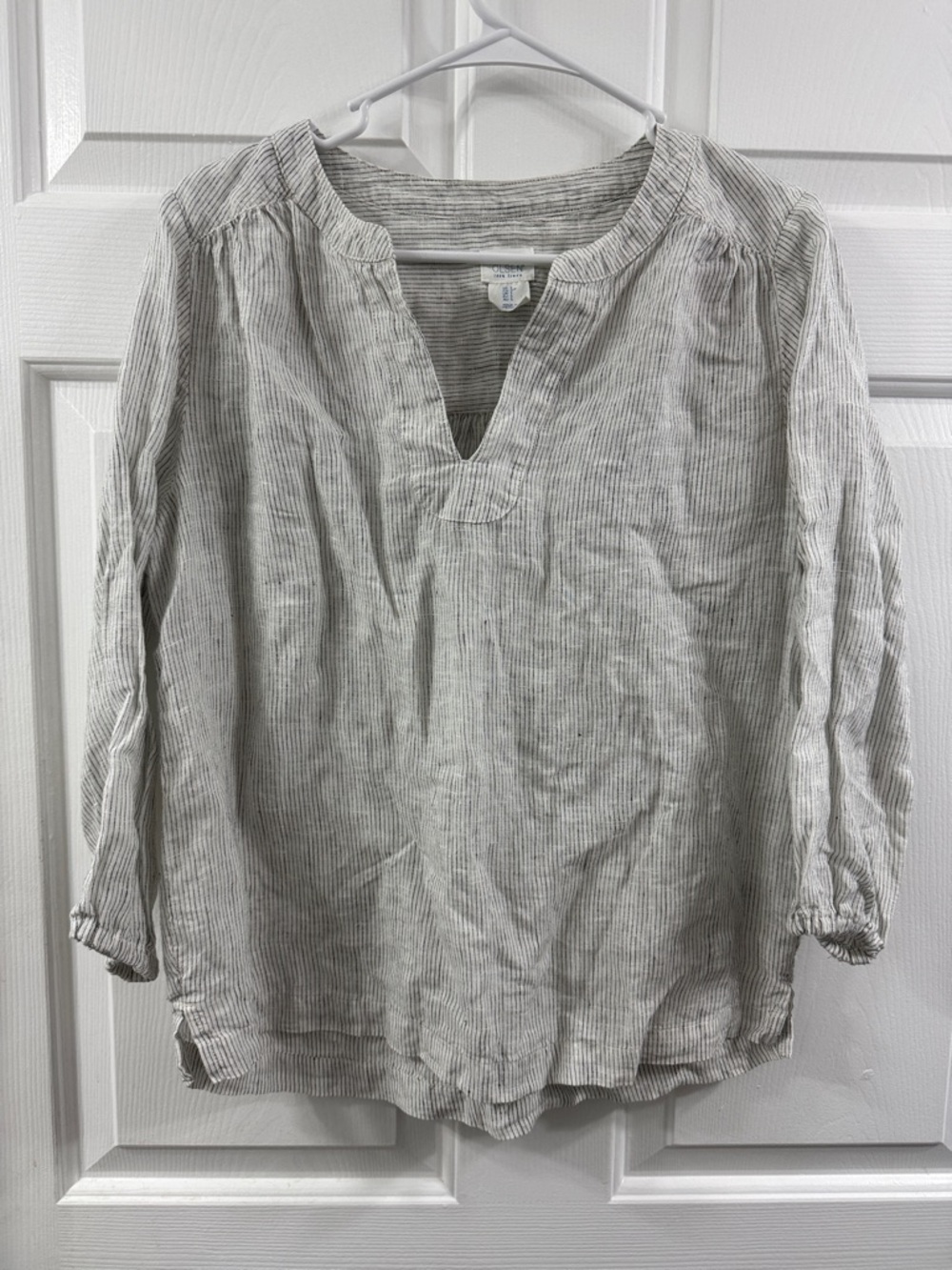 Sigrid Olsen Gray and White Striped Linen-Blend Tunic